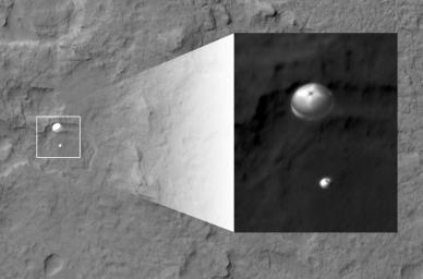 PIA15978: Curiosity Spotted on Parachute by Orbiter