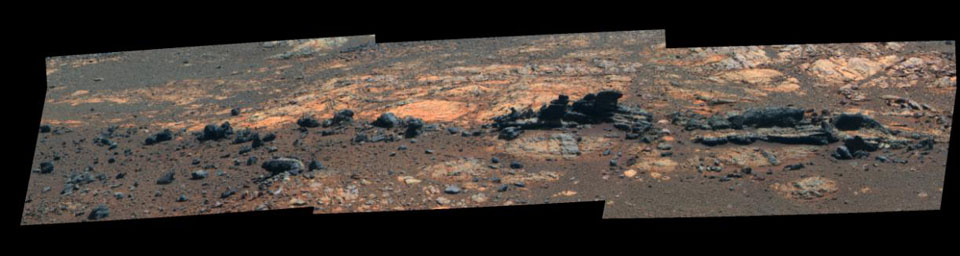 PIA16127: Opportunity Eyes Rock Fins on Cape York, Sol 3058 (False Color)