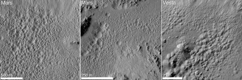 PIA16185: Pitted Terrain on Mars and Vesta
