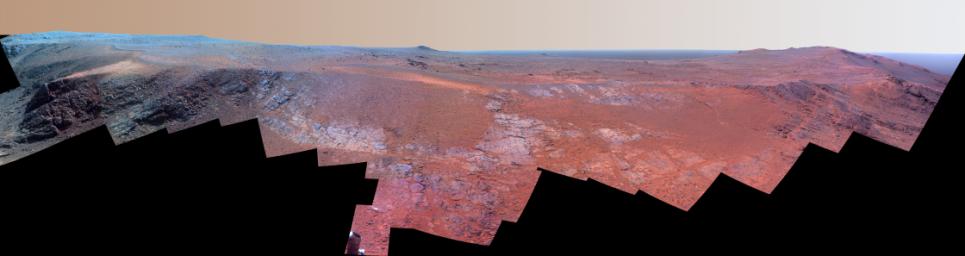 PIA21492: Mars Rover Opportunity's Panorama of 'Rocheport' (Enhanced Color)