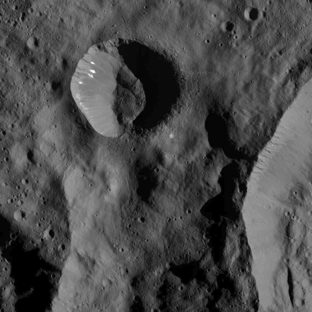 PIA22635: Bright Spots in Small Crater on Ceres