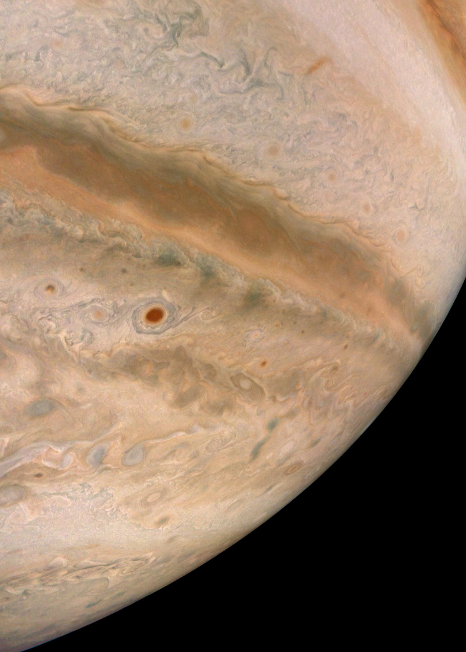 PIA23610: Mocha Swirls in Jupiter's Turbulent Atmosphere