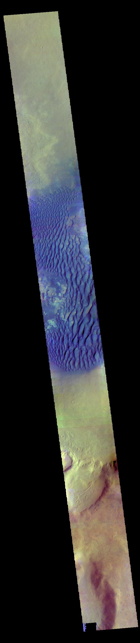 PIA23630: Kaiser Crater Dunes - False Color