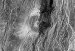 PIA00100: Venus - Fractured Somerville Crater in Beta Regio