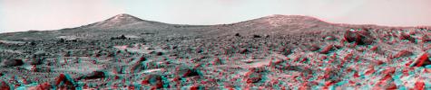 PIA00995: The Twin Peaks in 3-D, as Viewed by the Mars Pathfinder IMP Camera