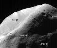 PIA01332: MOC Image of Phobos with TES Temperature Overlay