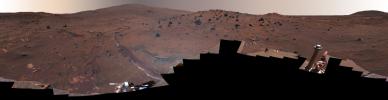PIA01906: 'McMurdo' Panorama from Spirit's 'Winter Haven' (False Color)