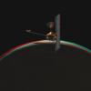 PIA04819: Odyssey over Martian Sunrise, 3-D (Artist Concept)