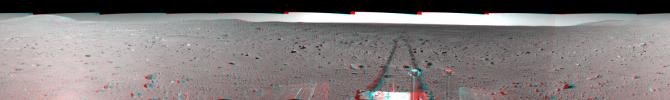 PIA06053: Spirit Tracks on Mars, Sol 151 (3-D)
