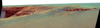 PIA08806: Layers of 'Cabo Frio' in 'Victoria Crater' (False Color)