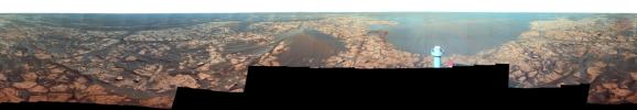 PIA11753: Full-Circle "Santorini" Panorama from Opportunity (False Color)