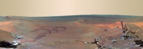 PIA15689: 'Greeley Panorama' from Opportunity's Fifth Martian Winter (False Color)