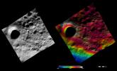 PIA15836: Apparent Brightness and Topography Images of Scantia Crater