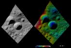 PIA15840: Apparent Brightness and Topography Images of Licinia Crater