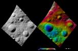 PIA15843: Apparent Brightness and Topography Images of Publicia Crater