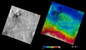 PIA15885: Occia Crater, Apparent Brightness and Topography Images