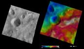 PIA15886: Serena Crater, Apparent Brightness and Topography Images