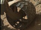 PIA17751: Left-Front Wheel of Curiosity Rover, Approaching Three Miles