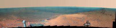 PIA19110: High Martian Viewpoint for 11-Year-Old Rover (False-Color Landscape)