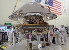 PIA19666: Lowering Back Shell onto Stowed InSight Lander