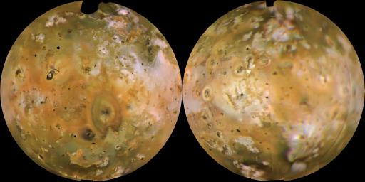 PIA00318: Io Shown in Lambertian Equal Area Projection and in Approximately Natural Color