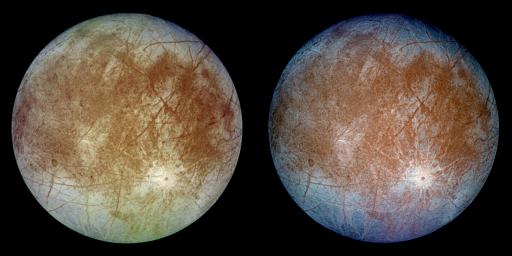 PIA00502: Natural and False Color Views of Europa