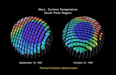PIA01018: Mars - Surface Temperature South Polar Region