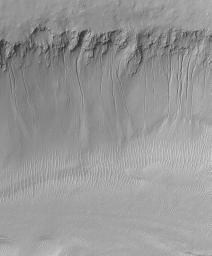 PIA01037: Evidence for Recent Liquid Water on Mars: South-facing Walls of Nirgal Vallis