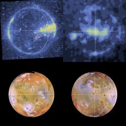 PIA01094: Io Degassing from sub- and anti-Jupiter Regions