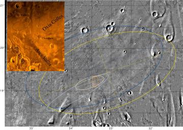 PIA01123: Mars Pathfinder Landing Ellipses