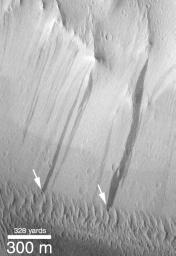 PIA02357: Dark Streaks Over-riding Inactive Dunes