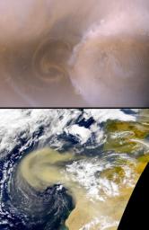 PIA02807: Recent Mars and Earth Dust Storms Compared