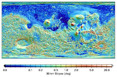 PIA02809: MOLA Global Map of Surface Gradients on Mars