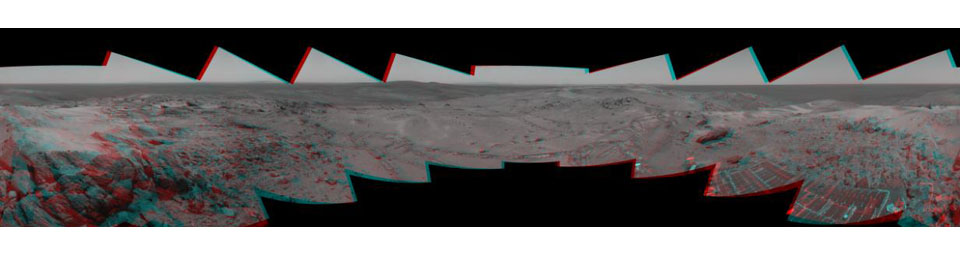 PIA03058: Looking Back at Spirit's Trail to the Summit (Stereo)