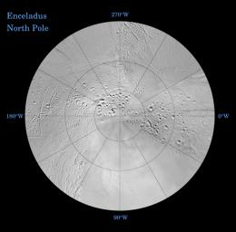 PIA07719: Enceladus: North and South (Northern Polar Projection)