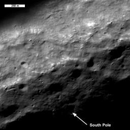 PIA12905: Lunar South Pole - Out of the Shadows