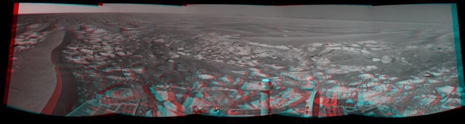 PIA13371: 'Cambridge Bay' Outcrop Examined by Opportunity (Stereo)
