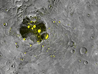 PIA15530: Radar-bright Deposits near Mercury's North Pole