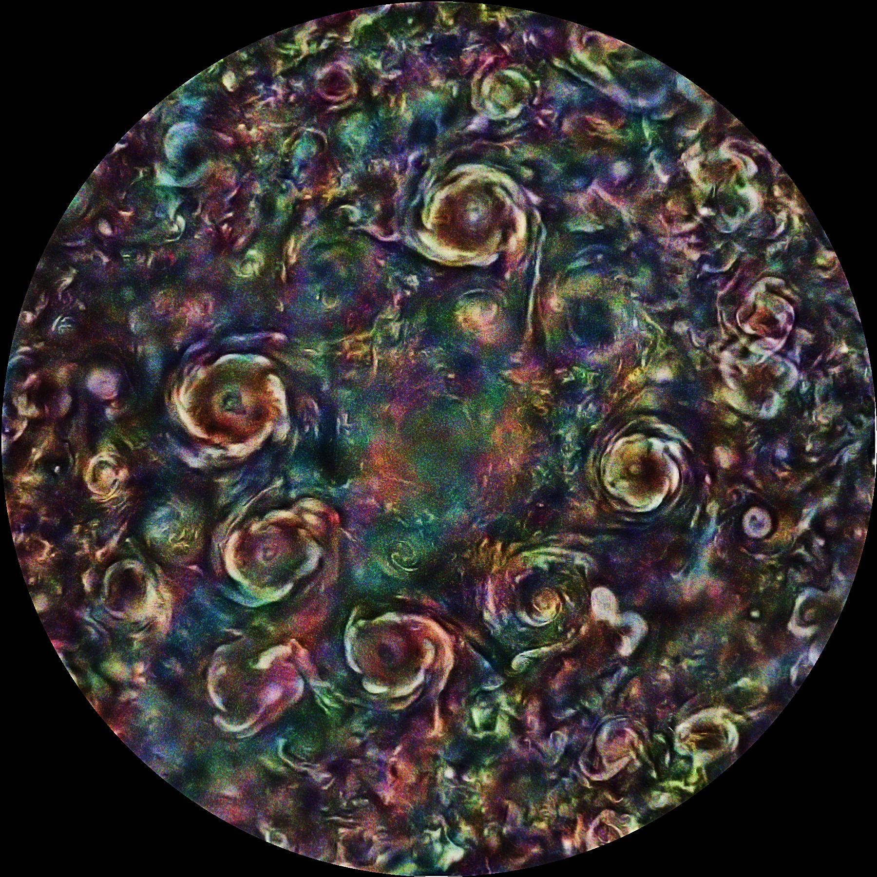 PIA23808: Cyclones of Color at Jupiter's North Pole